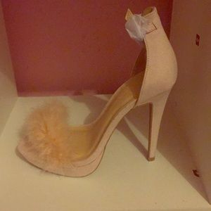 Fur suede blush heels